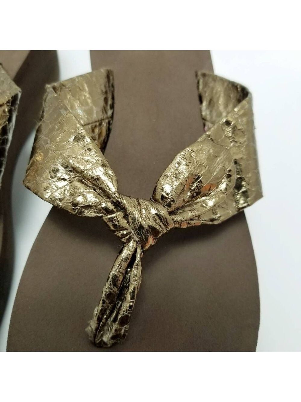 Womens Metallics Brown Thong Mid Wedge Sandals Slip On Size 8 - Picture 11 of 12